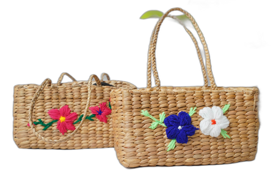 Handmade Water Hyacinth Handbag with Flowers