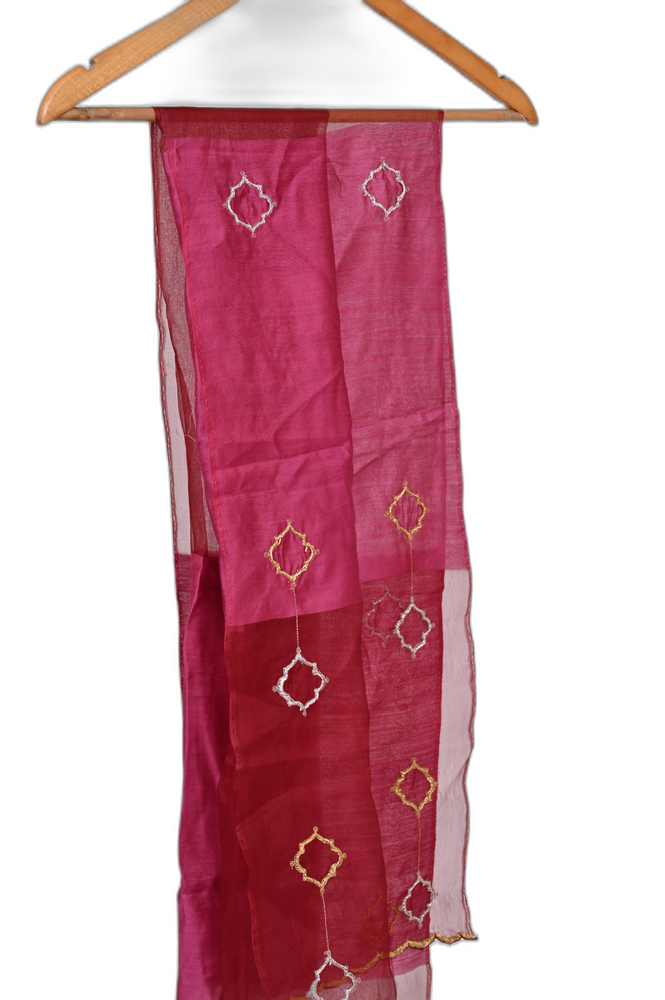 Pink Magenta Hand-Embroidered Stole