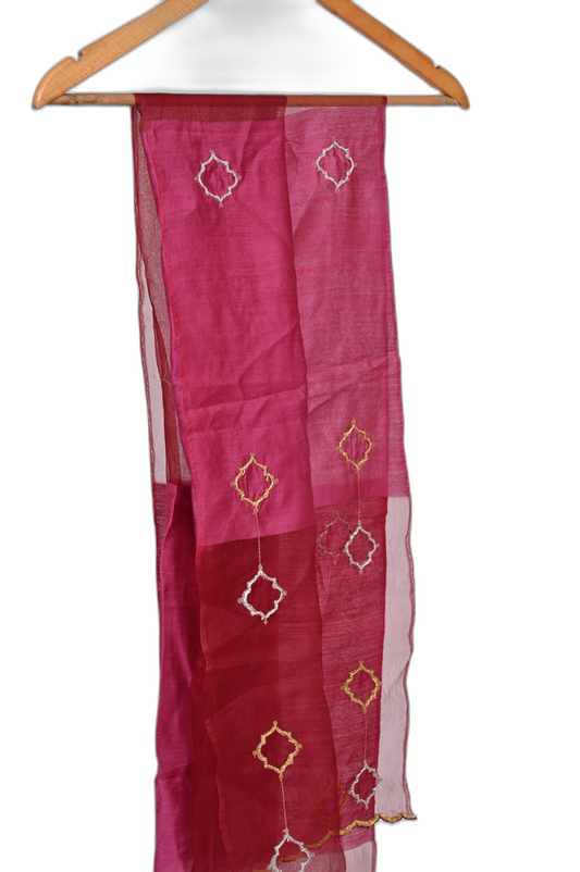 Pink Magenta Hand-Embroidered Stole