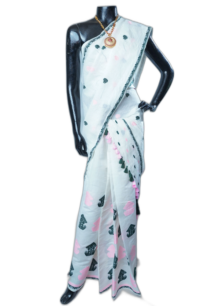 Handwoven White Sador Mekhela