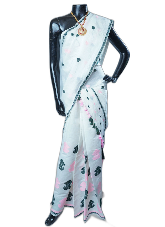 Handwoven White Sador Mekhela