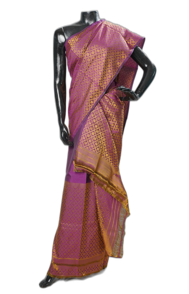 Purple with Golden Handloom Muga Ghisa Silk Mekhela Sador