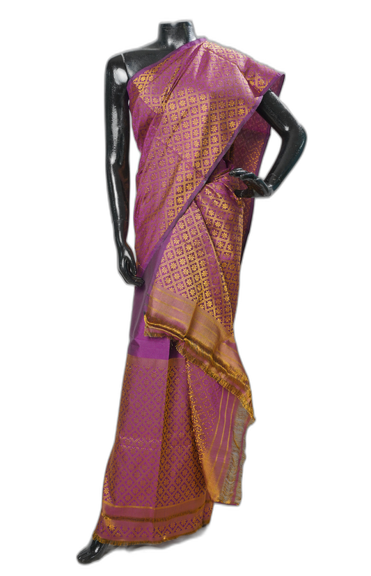 Purple with Golden Handloom Muga Ghisa Silk Mekhela Sador