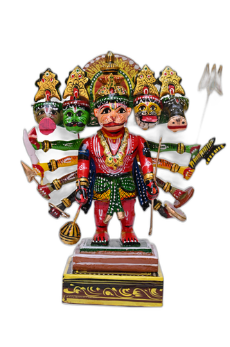 Panchmukhi Hanuman – Hand-Painted Wooden Idol