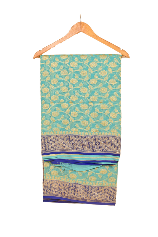 Gorgeous Green Blue Peacock Chiffon Silk Saree