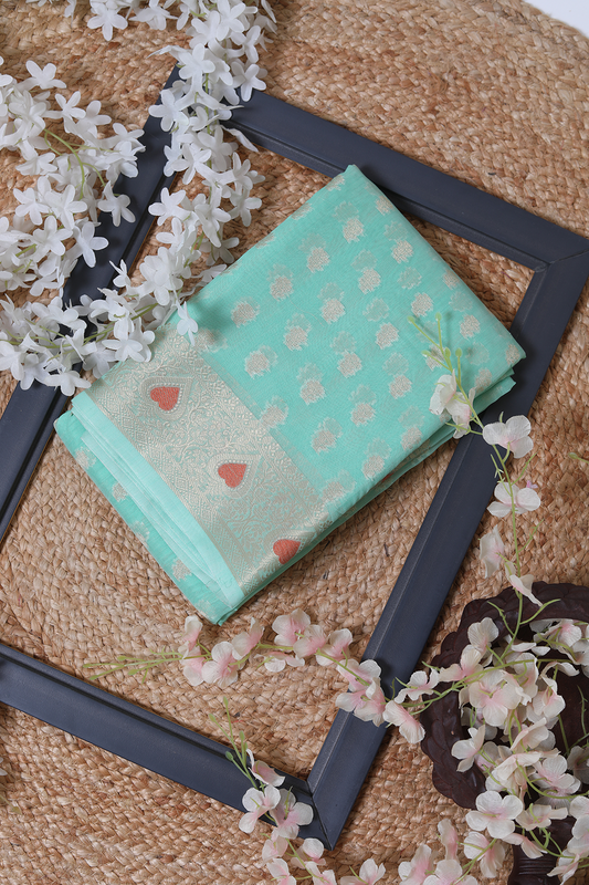 Sky Blue Cotton Banarasi Buti Saree - Timeless Elegance