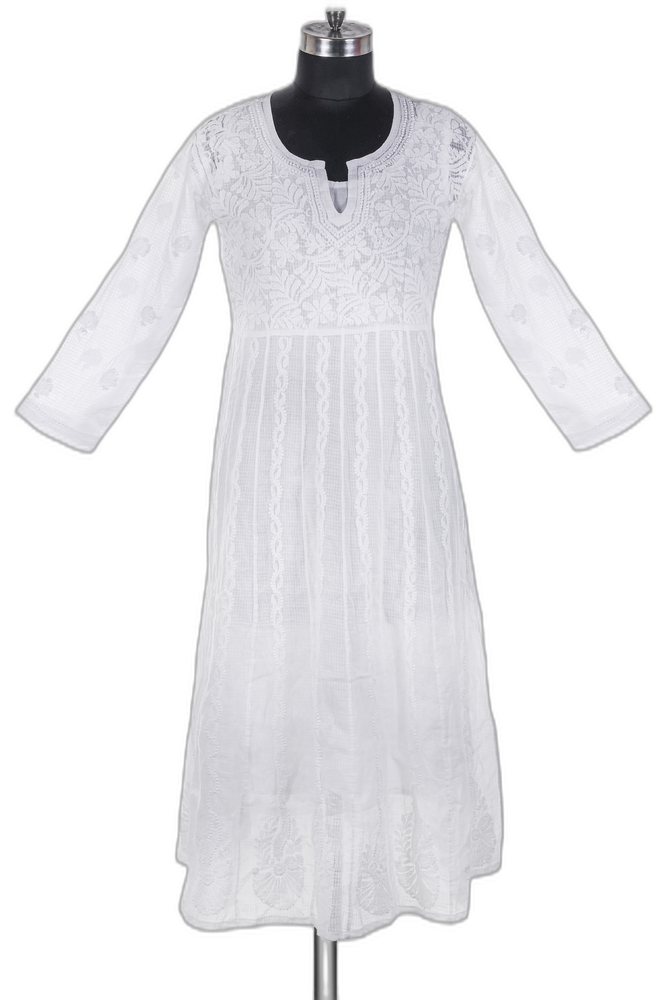 White Chikan Embroidered Kurti