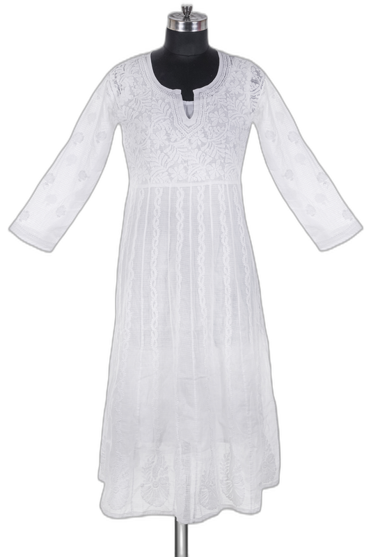 White Chikan Embroidered Kurti