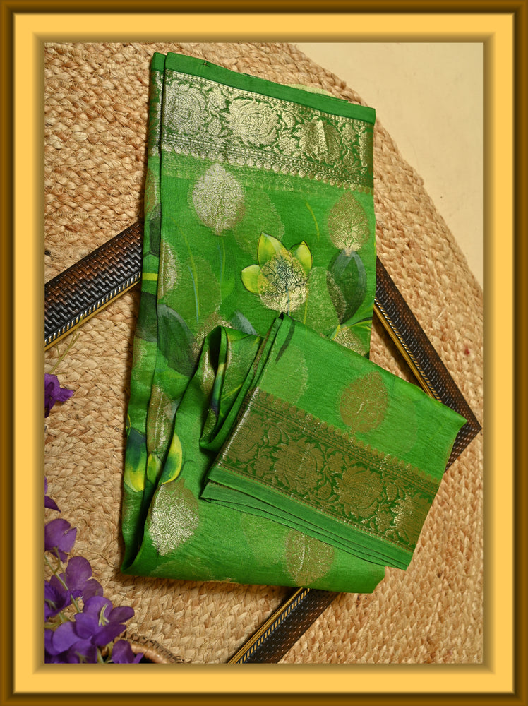 Hand Printed Organza Dupatta - Green