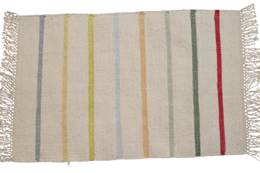 White & Multicolor Striped Cotton Carpet