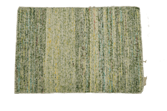 Green & White Line-Pattern Cho-Cho Silk Carpet