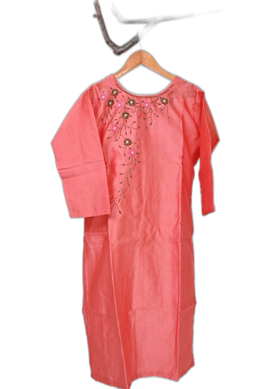 Hand Embroidery Zardozi Kurta Set - Light Baby Pink