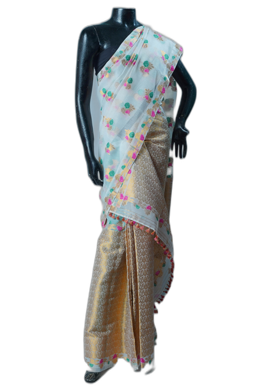 Kesa Pat Mekhela Sador – Blue with Golden Border