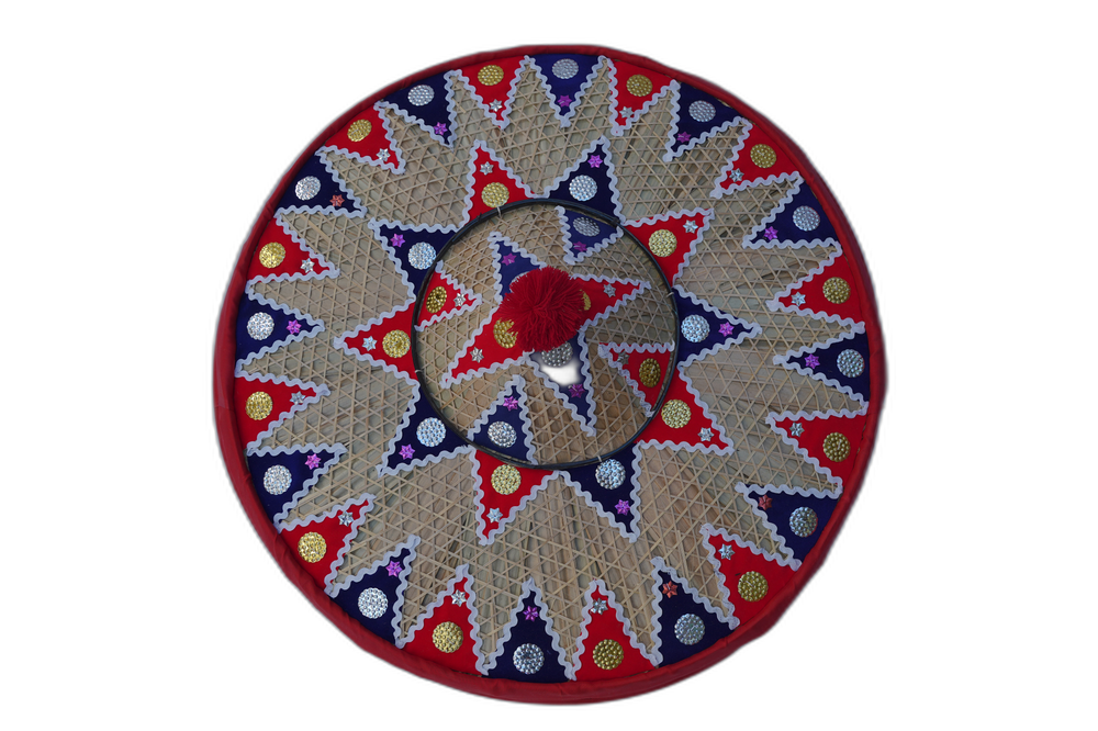Traditional Assamese Handmade Japi/Hat (15 inches, Red & Blue)