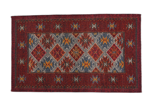 Red with Grey Varanasi Woolen Carpet