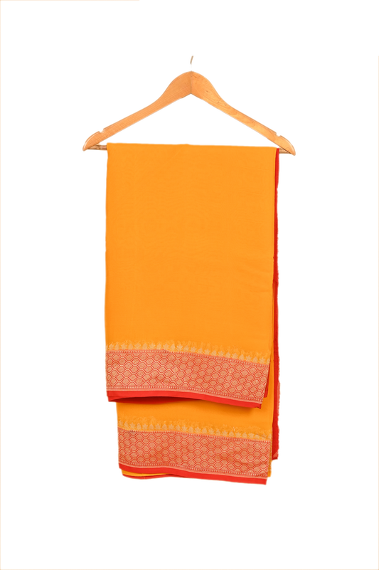 Orange Red Chiffon Silk Saree