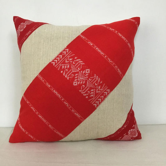 Eri Cotton Cushion – Red and Ivory