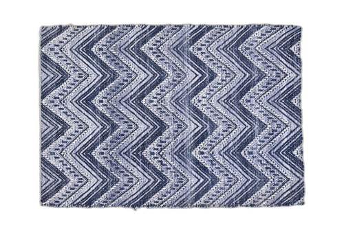 Handmade Blue Carpet with Slanting Stripe Design