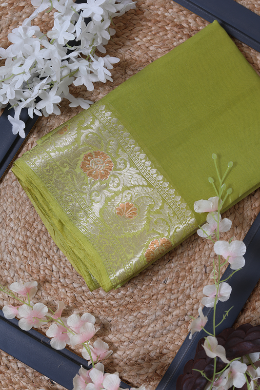 Lime Green Meena Border Silk Saree