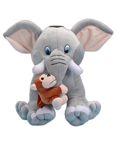 Babyhug Baby Elephant Soft Toy with Attached Monkey