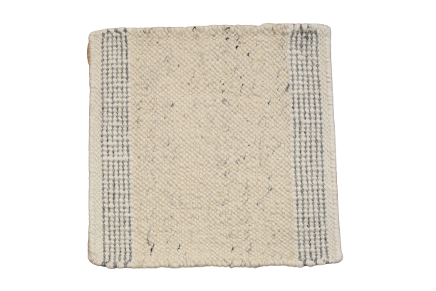 White & Blue Wool Hand-Knotted Mat