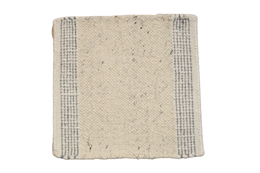 White & Blue Wool Hand-Knotted Mat