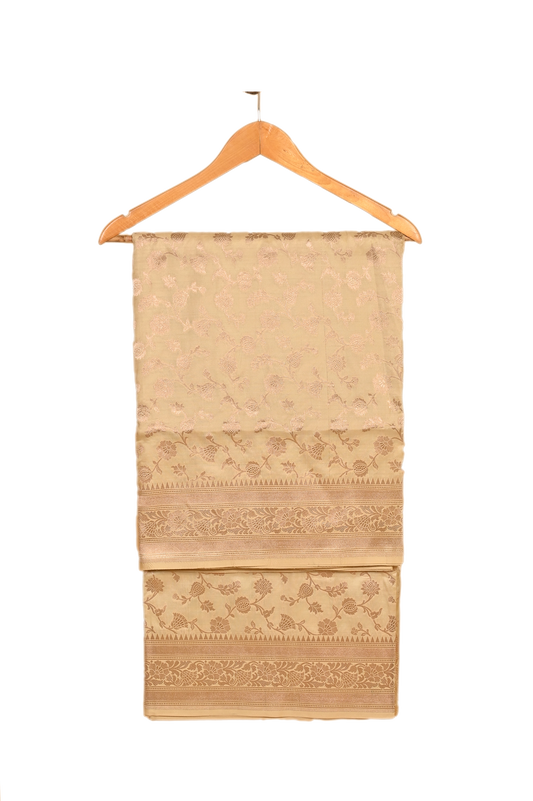 Tana Bana Malvari Silk Saree - Elegant Beige Weave