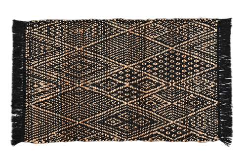 Handmade Jute Carpet – Black with Golden Design