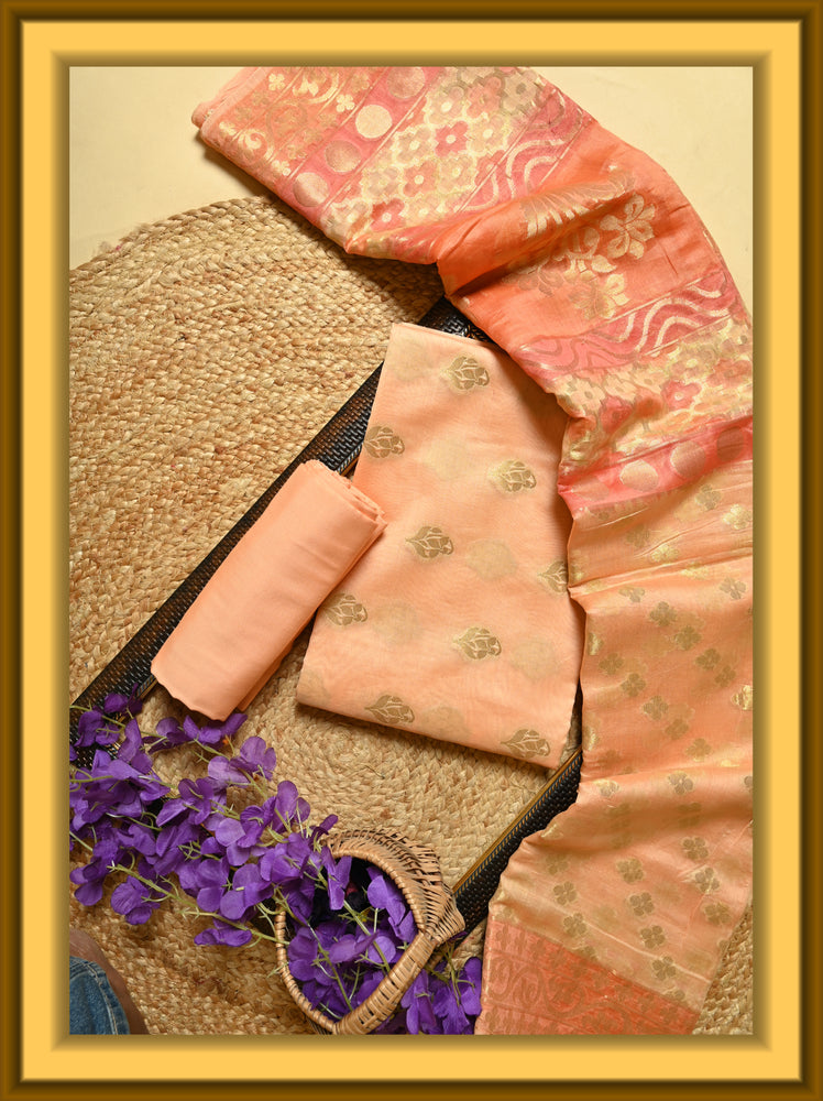Hand Dyed Orange Cotton Silk Suit (Unstitched)