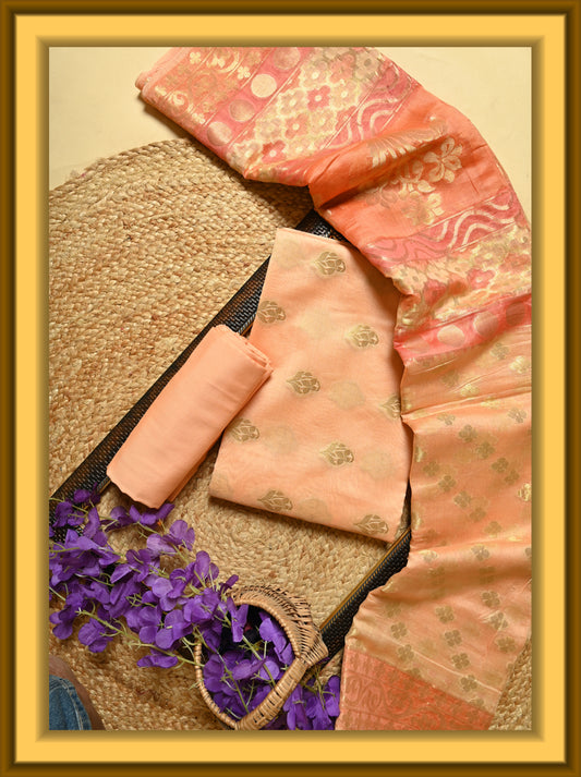 Hand Dyed Orange Cotton Silk Suit (Unstitched)