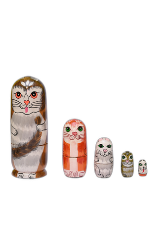 Wooden Lacquerware Cat Nesting Dolls