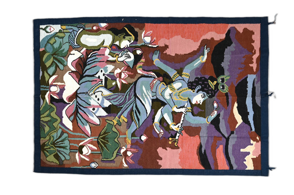 Lord Krishna Handmade Dari Wall Hanging