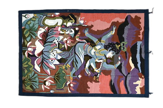 Lord Krishna Handmade Dari Wall Hanging
