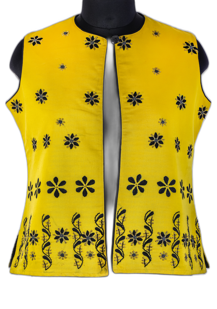 Elegant Yellow Embroidered Jacket Koti