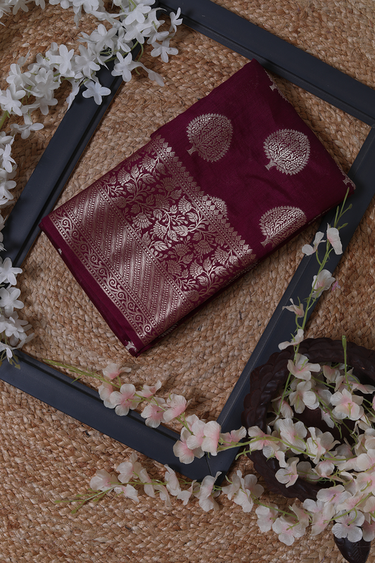 Maroon Banarasi Buti Saree - Handwoven Luxury