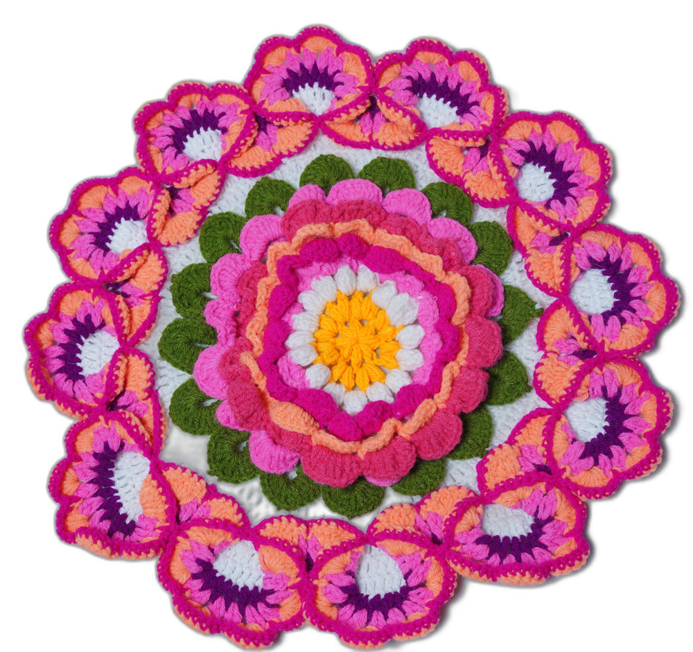 Hand Crochet Circular Table Centerpiece – Multicolor, Flower Shape