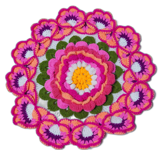 Hand Crochet Circular Table Centerpiece – Multicolor, Flower Shape