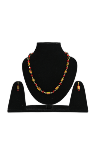 Handcrafted Cylindrical Glass Bead Necklace Set