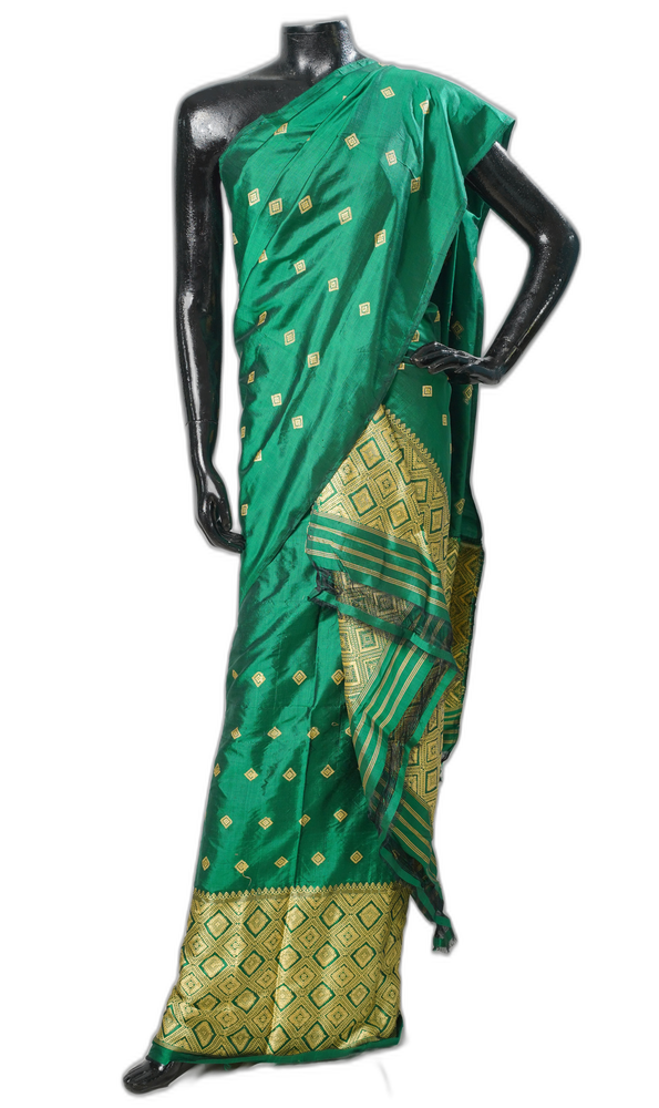 Green Paat Silk Mekhela Sador