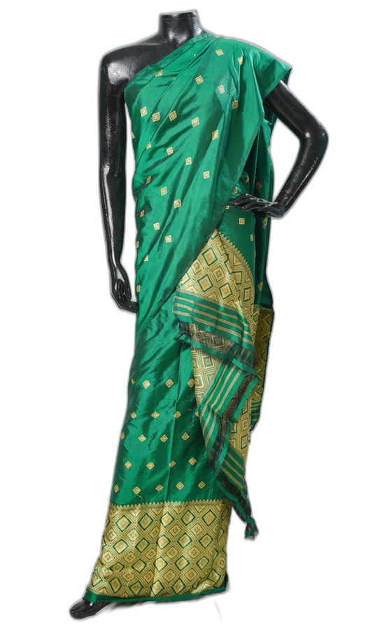 Green Paat Silk Mekhela Sador