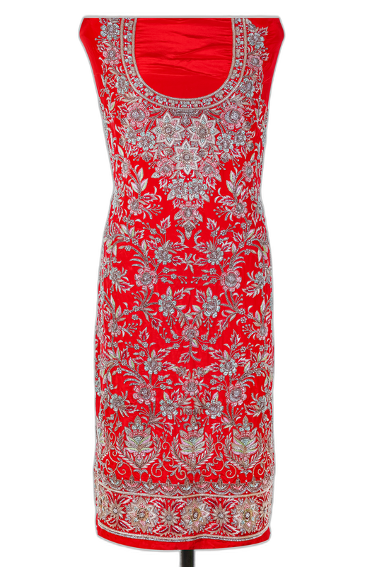 Bold Red Unstitched Suit – Half Carp Fabric