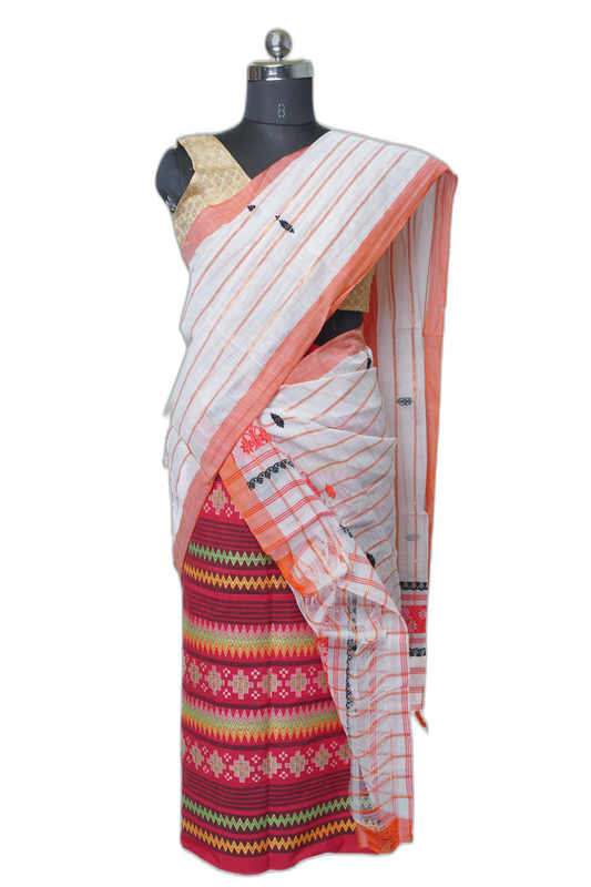 White & Red Noni Cotton Sador Mekhela