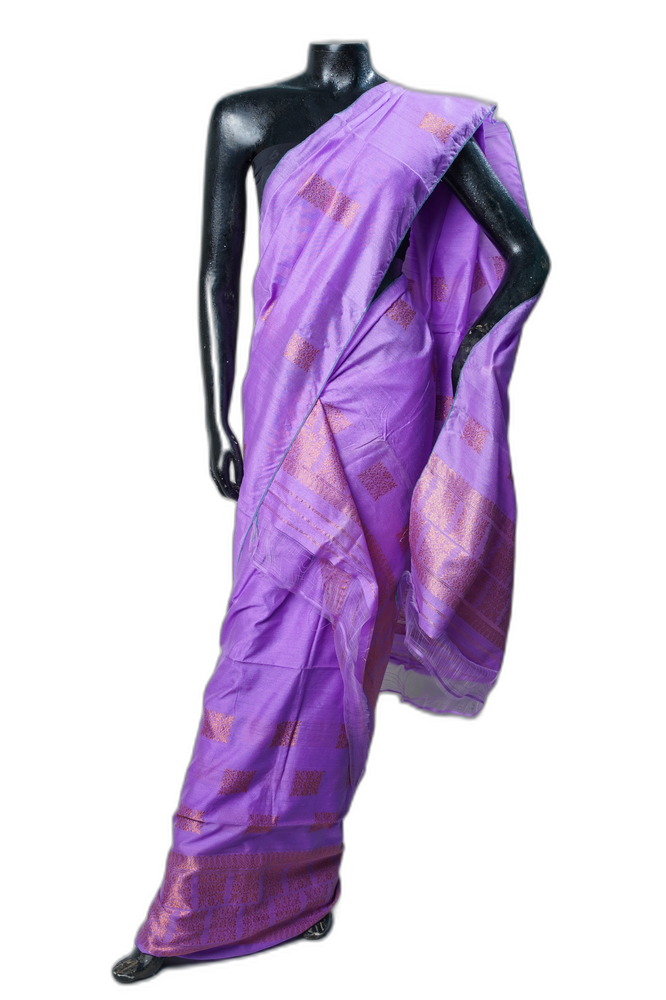 Assam Handlooms Kesa Paat Sador Mekhela – Purple with Golden Border