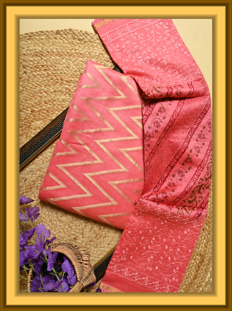 Block Printed Cotton Suit with Embroidery (Unstitched) – Dark Pink