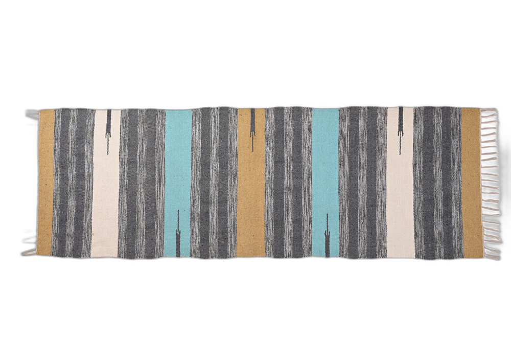 Handmade Loom Dari – Brown, Grey, White, Pink & Blue Pattern