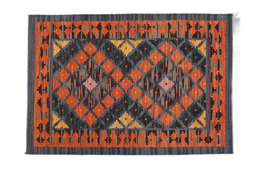 Varanasi Woolen Carpet – Grey with Orange Pattern