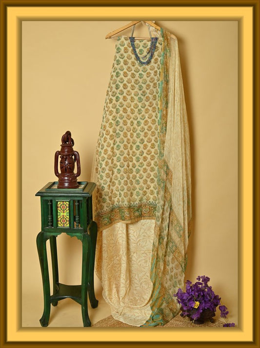 Block Printed Embroidery Suit