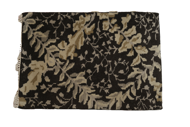 Hand-Knotted Semi-Wool Carpet – Black with Brown & Beige Design