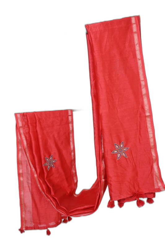 Hand Embroidered Zardozi Dupatta – Red