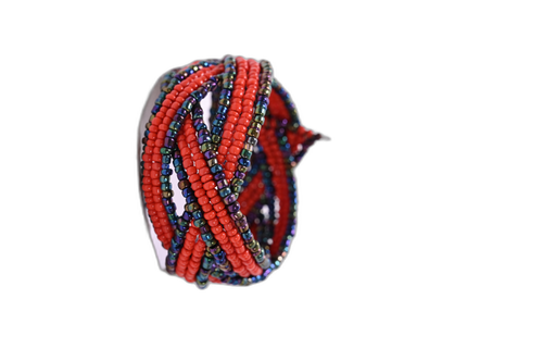 Cufflink Glass Bead Bangles – Red & Multicolor